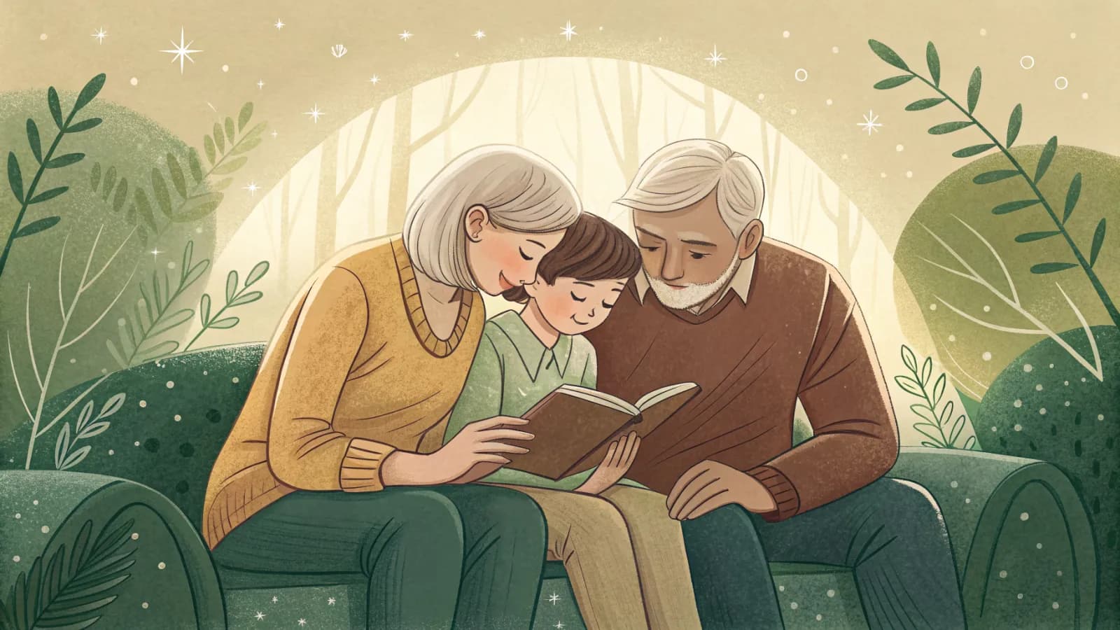 An illustration of a family reviewing plans together on a couch